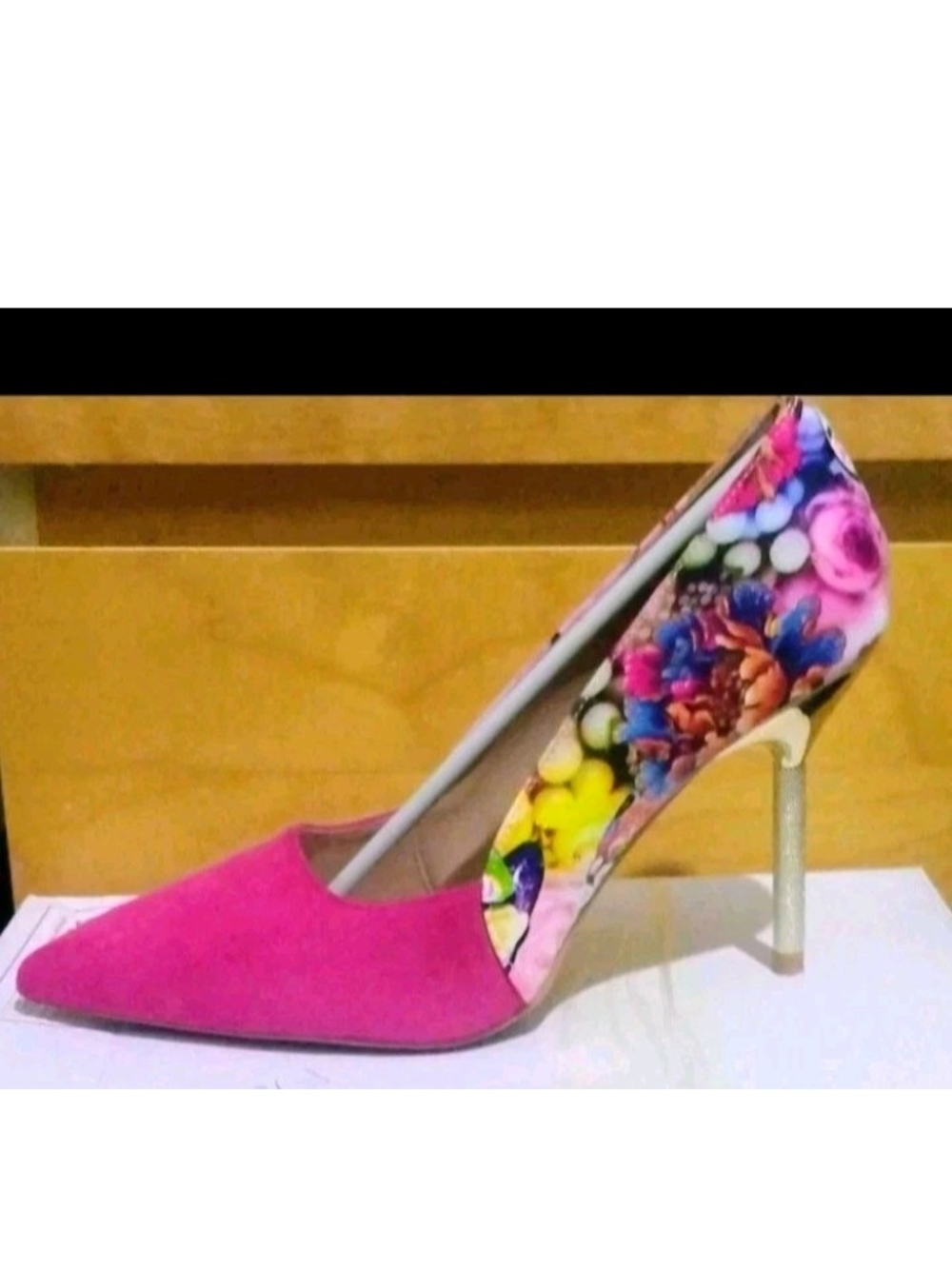 Women's Pink Floral Pointed-Toe Stiletto Pump